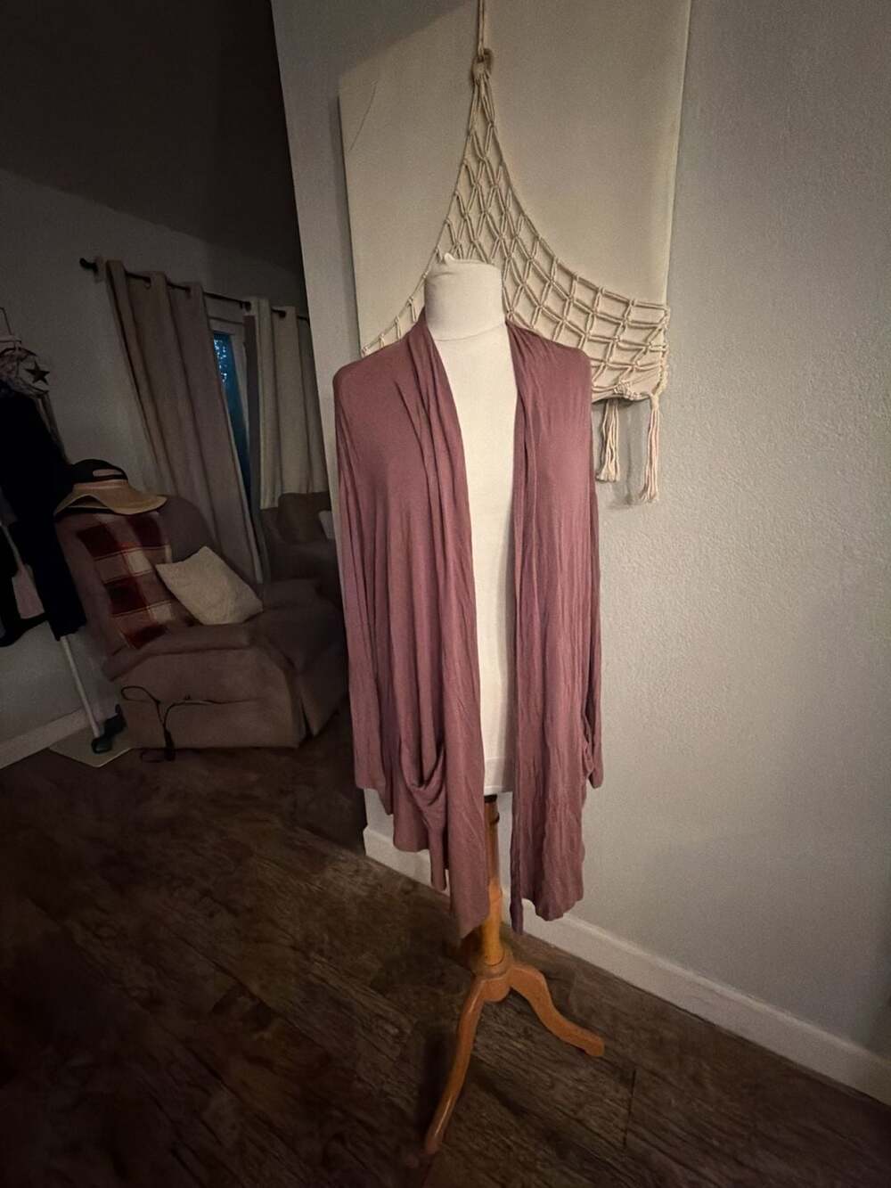 LOGO by Lori Goldstein Rayon Spandex Open Front Cardigan with Pockets
